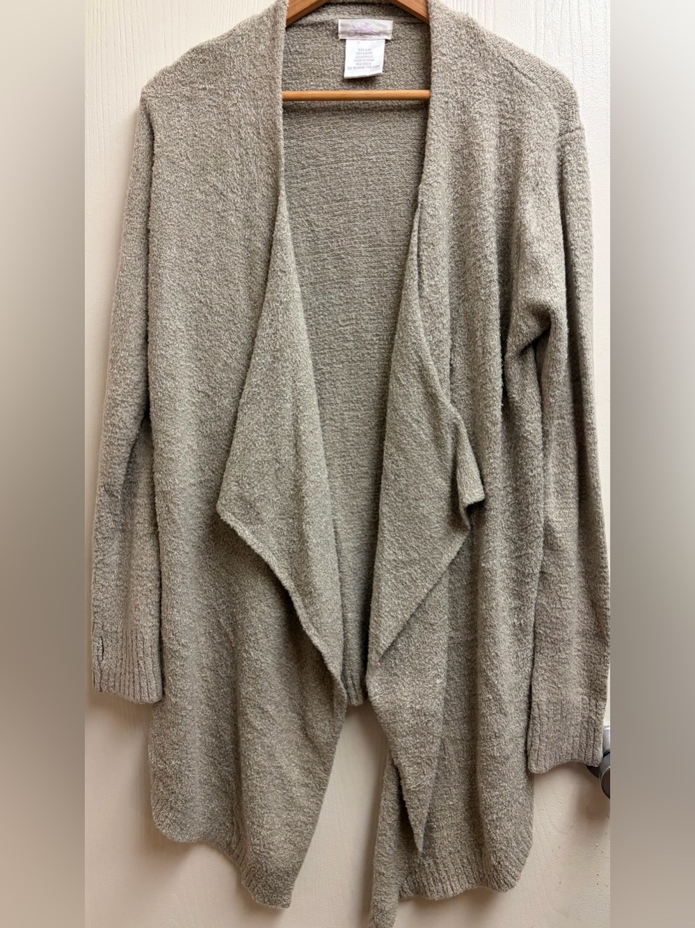 Open-Front Draped Women's Cardigan in Taupe